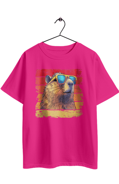 Футболка оверсайз з принтом "Капібара". Capybara, водосвинка, гризун, капібара, окуляри, тварина. 2070702