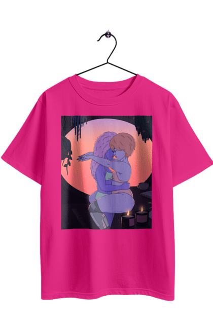 Футболка оверсайз з принтом "Фіолетові Дівчата Обіймаються". Захід, обійми. 2070702