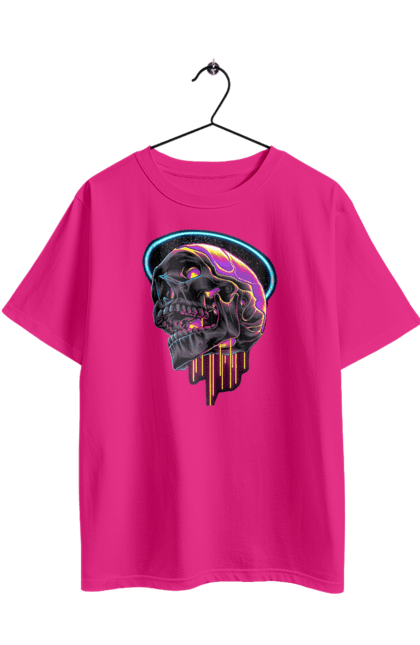 Oversized t-shirt with prints Skull. Black and white, bones, neon, scull, teeth. 2070702