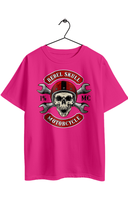 Футболка оверсайз з принтом "череп мотолюбитель". Любитель, мотоцикл, череп, шолом. 2070702