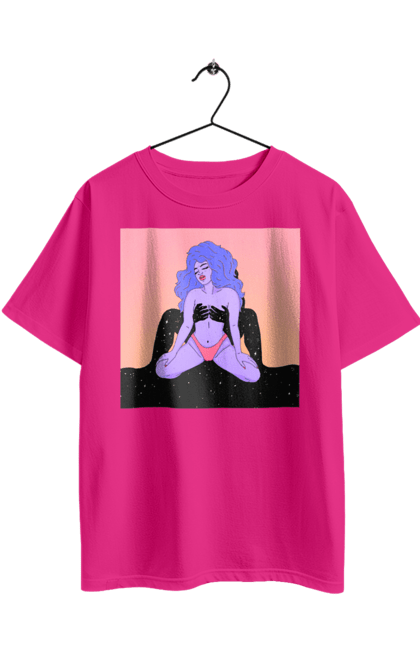 Футболка оверсайз з принтом "Фіолетова Дівчина В Трусиках". Інопланетянка, у трусах. 2070702