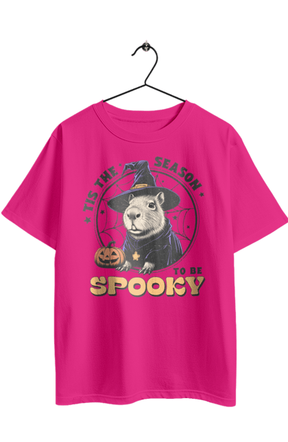 Футболка оверсайз з принтом "Капібара Хелловін". Capybara, halloween, відьма, водосвинка, гарбуз, гризун, капібара, свято, тварина, хелловін. 2070702