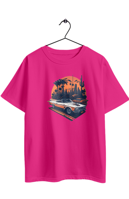 Футболка оверсайз з принтом "Гарне авто на закаті". Авто, закат, захід сонця, солнце, сонце. 2070702