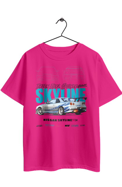 Футболка оверсайз с принтом Nissan Skyline. Nissan, nissan skyline, skyline, авто, автомобиль, машина, ниссан, скайлайн. 2070702