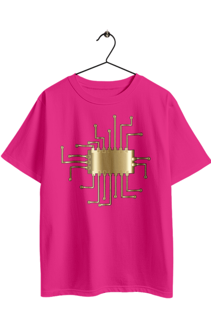 Футболка оверсайз з принтом "Золотий Чіп". Айті, айтішник, гик, золотий, золото, інженер, кібернетика, код, комп, комп’ютерник, кристал, мікросхема, програміст, професія, розробник, чіп. 2070702