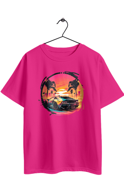 Футболка оверсайз з принтом "Ламборджині Ретровейв". Авто, автомобиль, ламба, ламборджині, машина, машини, ретровейв. 2070702