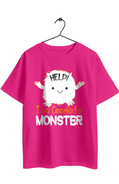 Футболка оверсайз з принтом "Допоможіть! Я створив монстра". Допомога, допоможіть, монстр, свято, створення, хелловін. 2070702