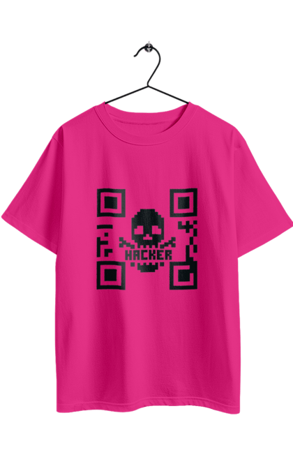 Футболка оверсайз з принтом "Хакер hacker". Geek, hacker, ios, qr code, qr код, ай ті, айтішник, геймер, гік, іт, мем, позитив, пранк, програміст, розробник, хакер. 2070702