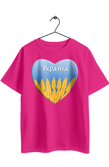 Футболка оверсайз з принтом "Серце з колосками Україна". Воля, колоски, небо, перемога, прапор україни, пшениця, серце, символ україни, україна. 2070702