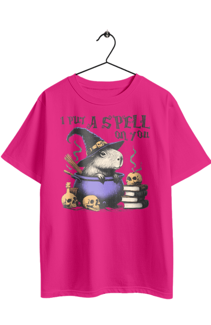 Футболка оверсайз з принтом "Капібара Хелловін". Capybara, halloween, відьма, водосвинка, гарбуз, гризун, капібара, свято, тварина, хелловін. 2070702