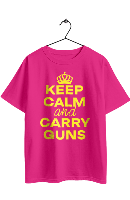 Футболка оверсайз з принтом "Зберігайте Спокій та Носіть Зброю". Брутальні, зберігайте спокій, меми, носіть зброю, популярні, прикольні, тексти, тренди. 2070702