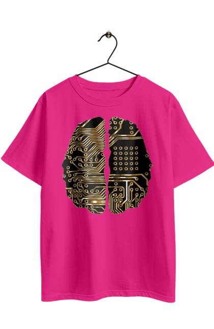 Футболка оверсайз з принтом "Мозок Айті". Айті, айтішник, гик, знання, золотий, золото, інженер, кібер, кібернетика, кіборг, код, комп, кристал, мікросхема, мозок, програміст, професіонал, професія, розробник, розум, чіп. 2070702