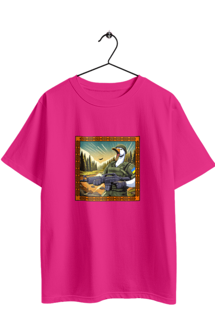 Футболка оверсайз з принтом "Гусячий десант". Біологічна зброя, бойові гуси, військовий гусак, гусячий десант, зброєні сили, прапор, символіка, україна. 2070702