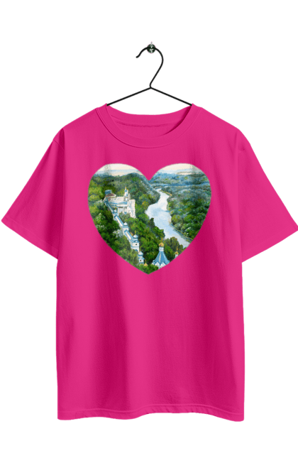 Oversized t-shirt with prints Святогорская лавра. Church, donetsk region, forest, landscape, monastery, river, svyatogorsk, ukraine. 2070702