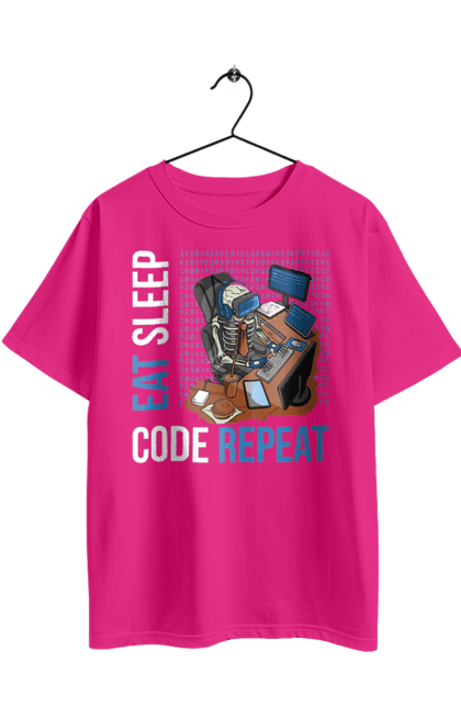 Футболка оверсайз з принтом "Їж Cпи Кодуй Повторюй". Айті, айтішник, для айтішника, для програміста, їж спи, кодуй повторюй, подарунок айтішнику, подарунок програмісту, програміст, розробник. 2070702
