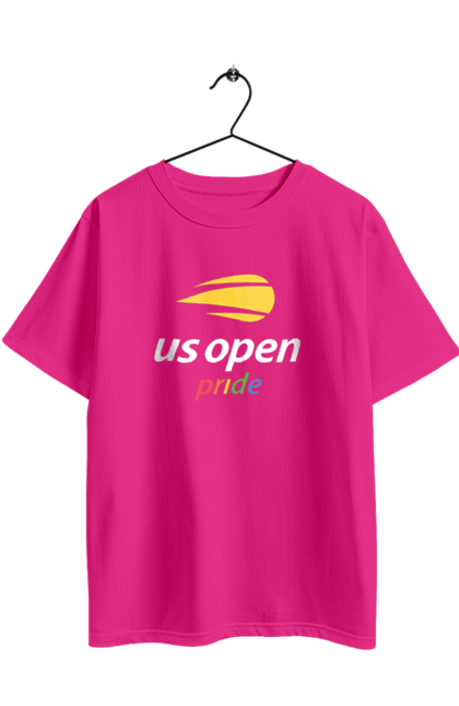 Футболка оверсайз с принтом Теннисный турнир US Open pride. Большой теннис, игроки, мяч, нью йорк, открытый чемпионат, призовой фонд, ракетка, спонсор, хард, чемпионат америки. 2070702