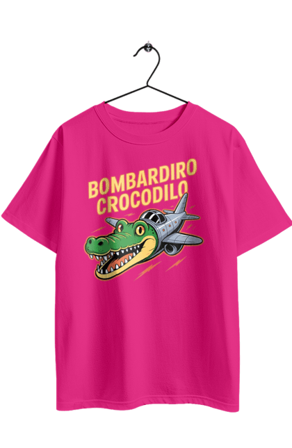 Футболка оверсайз з принтом "Bombardino Crocodilo". Bombardino, bombardino crocodilo, crocodilo, бомбардиро крокодило, бомбардіно крокоділо, крокодил, крокодил літак, крокодил мем, мем бомбардине крокодило, меми. 2070702