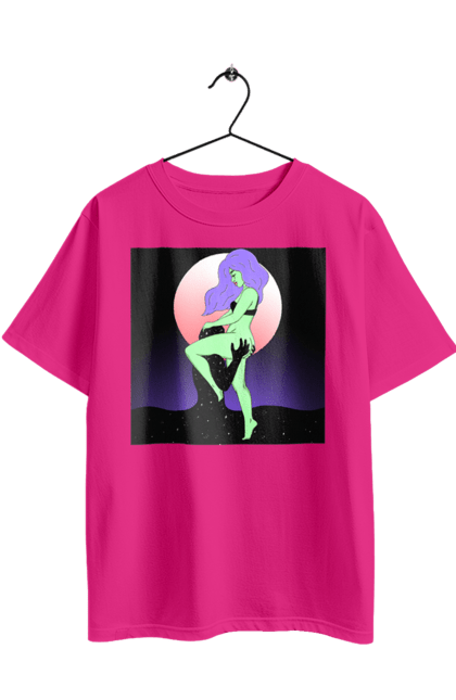 Футболка оверсайз з принтом "Зелена Дівчина І Місяць". Інопланетянка, місяць. 2070702