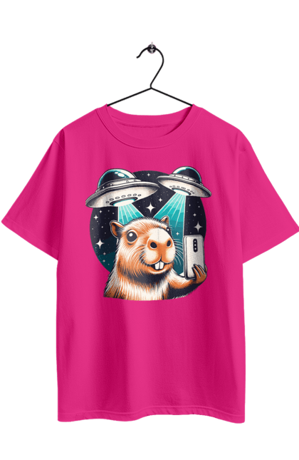 Футболка оверсайз з принтом "Капібара". Capybara, водосвинка, гризун, інопланетяни, капібара, космос, нло, тварина. 2070702