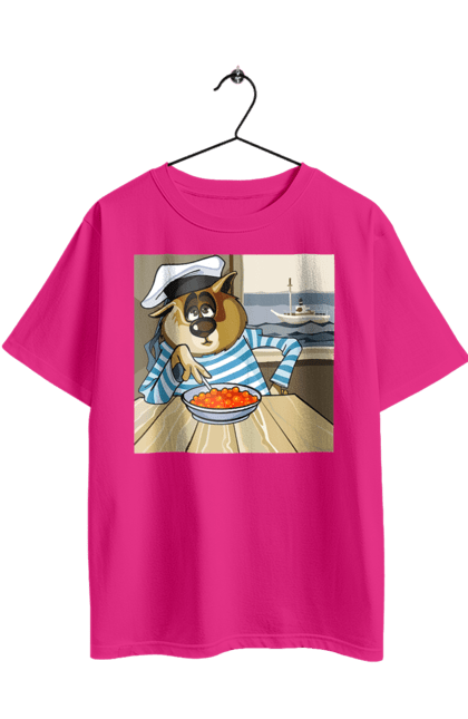Футболка оверсайз з принтом "Кот Моряк, На Кораблі Їсть Червону Ікру". Ікра, кіт, корабель, моряк. 2070702