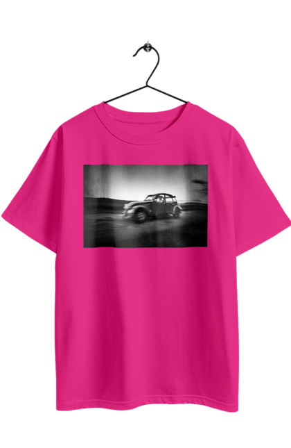 Футболка оверсайз з принтом "Ретро машина чб". Авто, ретро, ретро машина, чорно біла машина. 2070702