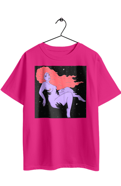 Футболка оверсайз з принтом "Фіолетова Дівчина В Чорній Дирі". Дівчина, лапають. 2070702