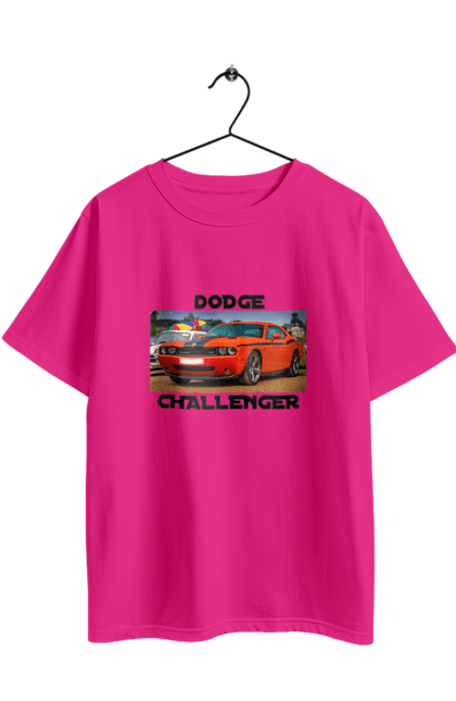 Футболка оверсайз з принтом "Додж челенджер". Авто, автомобіль, американська легенда, додж челенджер, класичне авто, культовий автомобіль, масл кар, потужний автомобіль. 2070702