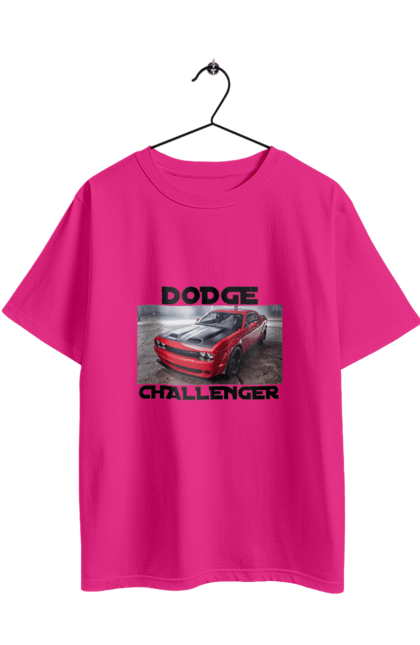 Футболка оверсайз з принтом "Додж челенджер". Авто, автомобіль, американська легенда, додж челенджер, класичний автомобіль, культове авто, масл кар, потужний автомобіль. 2070702