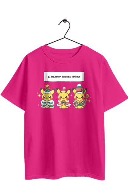 Футболка оверсайз з принтом "Пікачу Веселого Різдва!". Christmas, merry christmas, nintendo, pikachu, pokemon, аніме, гра, пікачу, покемон, різдво. 2070702