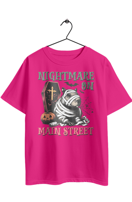 Футболка оверсайз з принтом "Капібара Хелловін". Capybara, halloween, водосвинка, гарбуз, гризун, капібара, мумія, свято, тварина, хелловін. 2070702