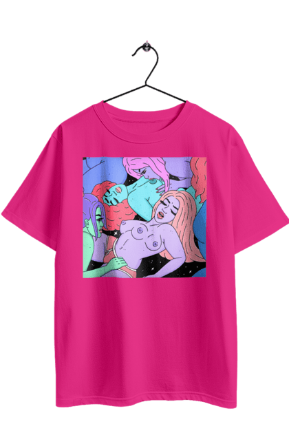 Футболка оверсайз з принтом "Дівчата Інопланетянки". Дівчата, інопланетянки, космос, різнокольорові. 2070702