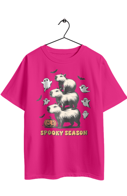 Футболка оверсайз з принтом "Капібара Хелловін". Capybara, halloween, водосвинка, гарбуз, гризун, капібара, привид, свято, тварина, хелловін. 2070702