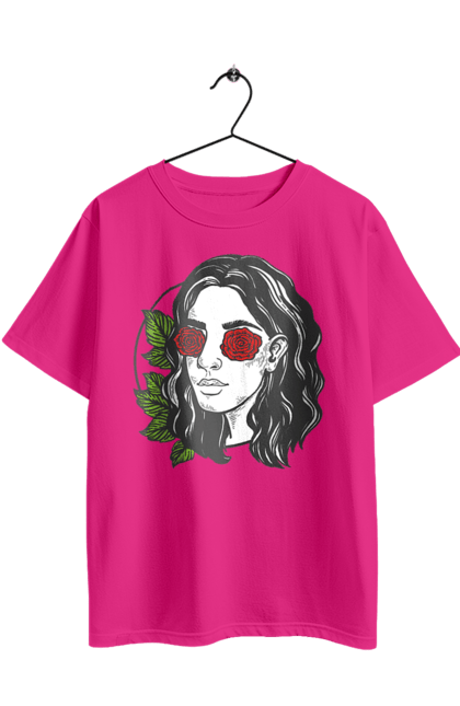 Футболка оверсайз з принтом "Дівчина З Трояндами На Очах". Дівчина, троянда. 2070702