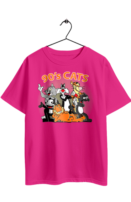 Футболка оверсайз з принтом "Мультфільми про котів 90 х". Cat, гарфілд, кіт, коти, мультсеріал, мультфільм, том. 2070702