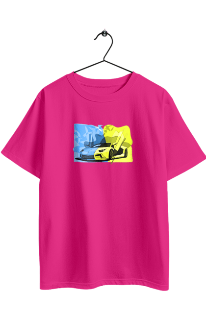 Футболка оверсайз з принтом "Український ламборгіні". Жовто блакитний, ламборгіні, машина, прапор, спорткар, україна. 2070702