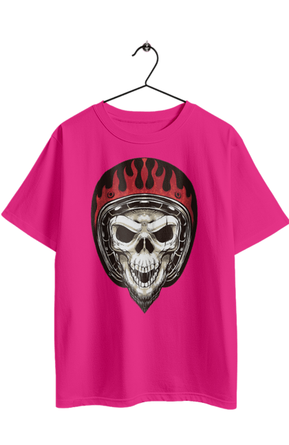 Футболка оверсайз з принтом "Череп в мотошоломі". Мото, скелет, череп, шолом. 2070702