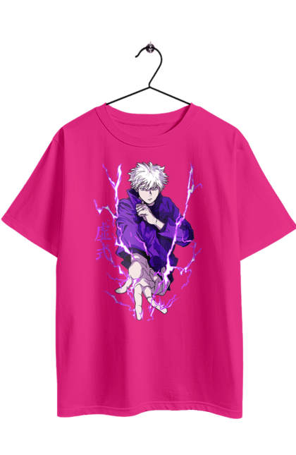 Oversized t-shirt with prints Jujutsu Kaisen Gojo. Anime, dark fantasy, gojo, jujutsu kaisen, magic battle, manga, mystic. 2070702