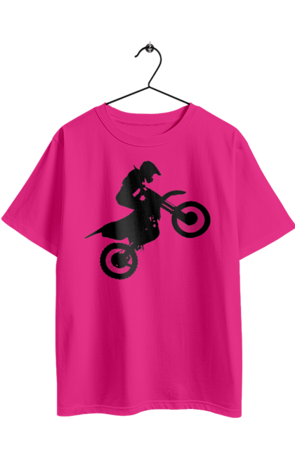 Футболка оверсайз з принтом "Силует Мотоцикліста". Мотоцикл, мотоцикліст, шолом. 2070702
