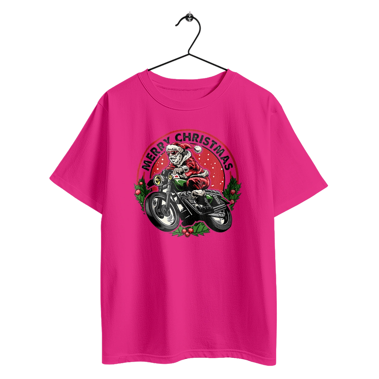 Merry Christmas, Santa Claus on a motorcycle