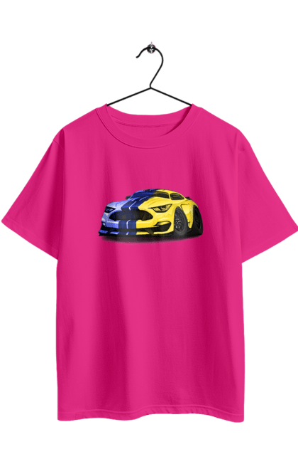 Футболка оверсайз з принтом "Український мустанг". Жовто блакитне авто, кольори україни, машина, мустанг, суперкар, форд мустанг, шелбі. 2070702