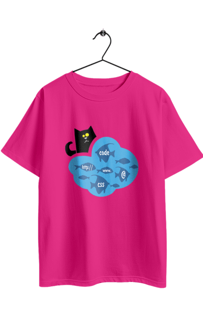 Футболка оверсайз з принтом "Кіт програміст". Angular, c, css, html, it, javascript, jquery, php, python, react, svelt, vue, айтишник, айті, гумор, код, кодувати, прогер, програміст, програмісти, ти ж, ти ж програміст, тиж програміст. 2070702