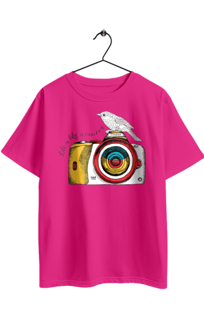 Футболка оверсайз з принтом "Фотоапарат І Пташка". Камера, пташка, фотоапарат, фотограф. 2070702