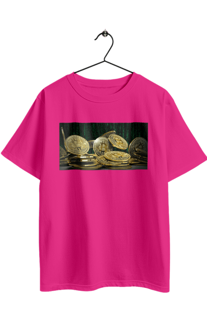 Футболка оверсайз з принтом "Біткойн". Багатство, біткойн, валюта, гроші, криптовалюта, курс, майнінг, матриця, монета, розкіш, цифровий світ. 2070702
