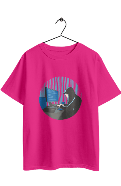 Футболка оверсайз з принтом "Хакер". Бінарний, гік, програміст, хакер. 2070702