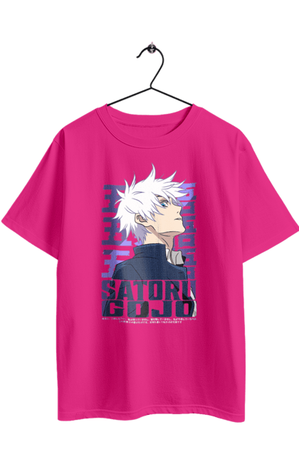 Oversized t-shirt with prints Jujutsu Kaisen Gojo. Anime, dark fantasy, gojo, jujutsu kaisen, magic battle, manga, mystic. 2070702