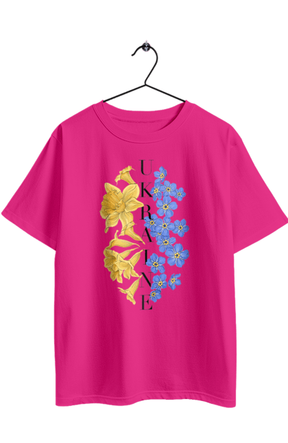 Футболка оверсайз з принтом "Ukraine flower 2". Війна, війна в україні, герб україни, люблю україну, патріот, патрон, свобода, україна, я українець. 2070702