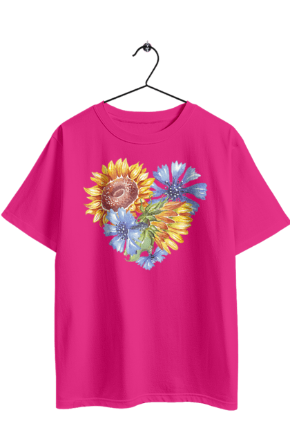 Футболка оверсайз з принтом "Серце соняшники та фіалки". Квіти, люблю україну, любов, серце, соняшник, україна, фіалки. 2070702