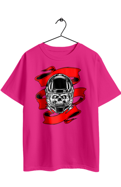 Футболка оверсайз з принтом "Череп в мотошоломі". Мото, стрічка, череп, шолом. 2070702