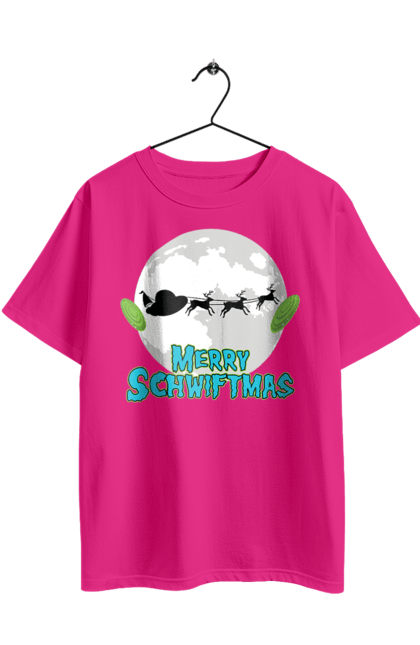 Футболка оверсайз с принтом Рик и Морти Счастливого Рождества!. Merry christmas, rick and morty, мультфильм, научная фантастика, приключения, рик, рик и морти, рождество, санта клаус, сериал. 2070702