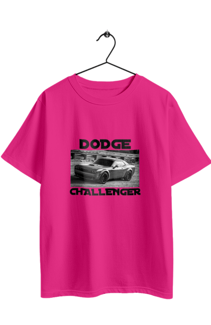 Футболка оверсайз з принтом "Додж челенджер". Авто, автомобіль, американська легенда, додж челенджер, класичне авто, культовий автомобіль, масл кар, потужний автомобіль. 2070702